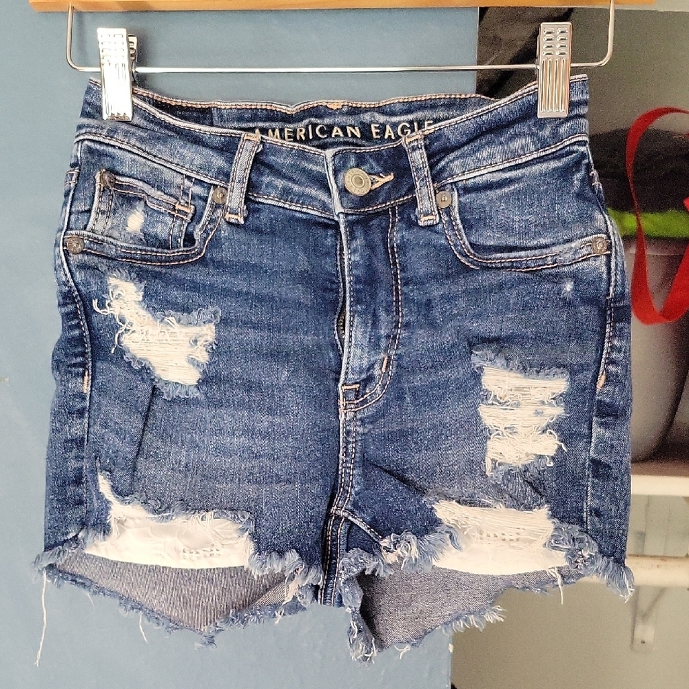 American Eagle Outfitters Blue Distressed Jean Shorts